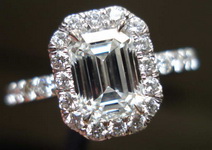 SOLD....Halo Diamond Ring: 1.08 H/VS1 GIA Emerald Cut in 18kt Hand Made 18kt Halo R3431