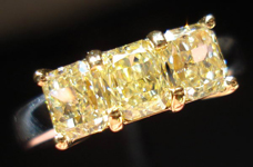SOLD....Three Stone Diamond Ring: 1.37ctw Fancy Light Yellow VS Radiant Cut Diamonds-R3477