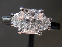 SOLD...Three Stone Diamond Ring: 1.04ct GIA E/SI1 Radiant Half moon sides white gold R3573