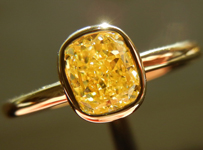 SOLD.....Diamond Ring: .83ct Cushion Cut Fancy Yellow VS2 GIA Bezel Set 18K Yellow Gold R3587