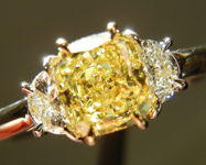 SOLD....Three Stone Diamond Ring: .89ct Cushion Cut Fancy Intense Yellow VS2 GIA Half Moon R3710