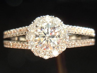 SOLD....Diamond Halo Ring: .35ct G VS1 Round Brilliant Diamond Split Shank Lots of Sparkle R3718