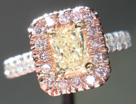 SOLD....Diamond Halo Ring: .45ct Fancy Light Yellow VS2 Radiant Cut Pink, White and Yellow Gold Halo Ring R3845