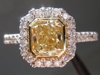 SOLD.... Halo Diamond Ring: 1.00ct  Radiant Cut Fancy Light Yellow SI1 Bezel Set 18K White and Yellow Gold  R3935