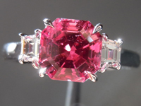 SOLD...Three Stone Ring: Precision Cut 1.66ct Mahenge Spinel Asscher Cut Handmade Ring R3907