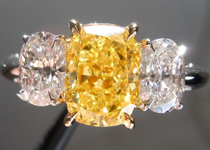 SOLD...Three Stone Colored Diamond Ring: 1.52ct Fancy Vivid Yellow Cushion Diamond Colorless Side Stones R3945