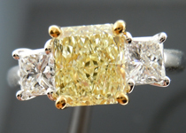 SOLD....Three Stone Ring: 1.32ct Radiant Cut Y-Z, Natural Light Yellow VS1 Trade Up Special R4047