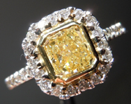 SOLD.....Halo Diamond Ring: 1.01ct Radiant Cut Fancy Light Yellow VS2 18K White and Yellow Gold R4079