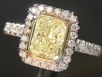 SOLD........Halo Diamond Ring: 1.02ct Radiant Cut Fancy Light Yellow I1 18Karat White and Yellow Gold R4083