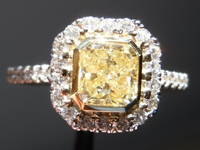 SOLD...Diamond Halo Ring: 1.01ct Radiant Cut Y-Z, Natural Light Yellow VS2 18K Yellow and White Gold R4084