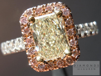 SOLD....Yellow Diamond Ring: .91ct Radiant Cut Y-Z VS1 "Pink Lemonade" Diamond Halo Ring R4012