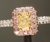 SOLD...Yellow Diamond Ring: .37ct Fancy Light Yellow SI2 Radiant Cut GIA Pink Lemonade Halo R4641
