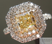 SOLD....Yellow Diamond Ring: 1.02ct Fancy Light Yellow Internally Flawless Radiant Cut GIA Double Halo R4602