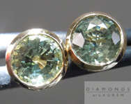 SOLD....Green Sapphire Earrings: 1.33cts Green Round Brilliant Sapphire Bezel Set Studs R4557