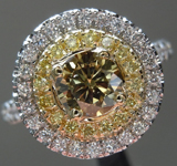 SOLD...Diamond Ring: .55ct Fancy Dark Brown-Greenish Yellow Round Brilliant GIA Double Halo R4639