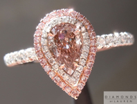 SOLD..... Pink Diamond Ring: .36ct Fancy Brownish Pink Pear Shape GIA Double Halo Ring R4678