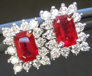 SOLD...Ruby Earrings: 1.20cts Emerald Cut Ruby and Diamond Halo Earrings R5010