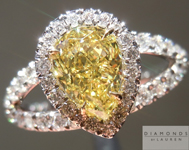 SOLD....Yellow Diamond Ring: 1.01ct Fancy Intense Yellow SI2 Pear Shape Split Shank Halo GIA Special Price R1086
