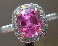 SOLD...Pink Sapphire Ring: 1.36ct Pink Cushion Cut Sapphire Diamond Halo Ring R5348