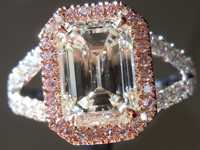 SOLD.... Colorless Diamond Ring: 2.02ct K SI2 Emerald Cut GIA Pink Diamond Halo R5255