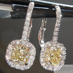 SOLD...Yellow Diamond Earrings: .93cts Fancy Light Yellow VS1 Cushion Cut Halo Earrings R5450