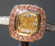 SOLD.....Yellow Diamond Ring: .66ct Fancy Light Yellow Internally Flawless Cushion Modified Brilliant Diamond Halo Ring GIA R5773