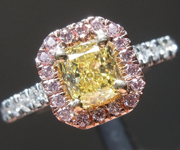 SOLD.....Yellow Diamond Ring: .70ct Fancy Intense Yellow I1 Cushion Cut GIA Pink Halo R5715