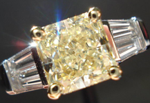 SOLD.....Three  Stone Diamond Ring:1.30ct VVS1 Radiant GIA Yellow Diamond Platinum Ring w/ Baguettes R1601