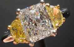 SOLD.....Three Stone Diamond Ring: 1.02ct D/Si1 Radiant Cut Diamond-Intense Yellow Half-Moon's R1637