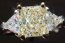 SOLD....Ring Special: 1.01 S-T Light Yellow Radiant Cut Diamond w/ trilliants R1852