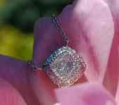 SOLD......Diamond Pendant: GIA 1.00ct H/I1 Cushion Cut Diamond Set in Trade up Special Halo R1876