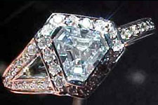 SOLD....Ring: GIA .37ct Triangular Asscher Light Blue Diamond Halo Ring R1888