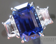 SOLD....Three Stone Ring: Natural Gem Quality Sapphire with Colorless Trapezoid Diamonds R2133