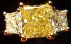 SOLD....Thee Stone Ring Diamond Ring: GIA Fancy Yellow Princess Diamond With Trapezoids- Platinum R2139