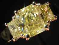 SOLD....Three Stone Diamond Ring: Trapezoid and GIA Radiant All Fancy Yellow Platinum R2140