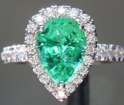 SOLD...Emerald Ring: 1.30ct Pear Shape Emerald and Diamond Halo Ring R6659