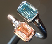 2.05ctw Blue and Pink Emerald Cut Lab Grown Diamond Ring R9432